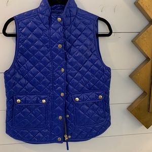 J. Crew nylon royal blue vest with gold buttons and front pockets. Size PS.